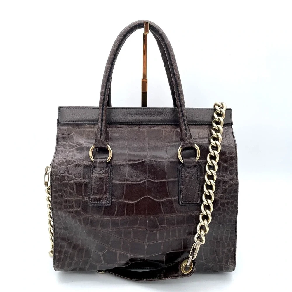 Plinio Visona 100% Genuine Leather Tooled Style Gator Top Handle Crossbody Bag